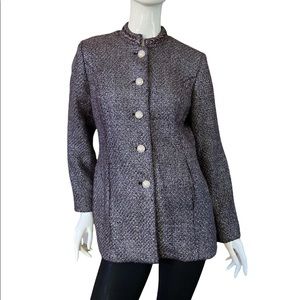 NWOT. CHIICO’S Purple Tweed Crystal/ Rhinestone Button Coat W/ Pockets